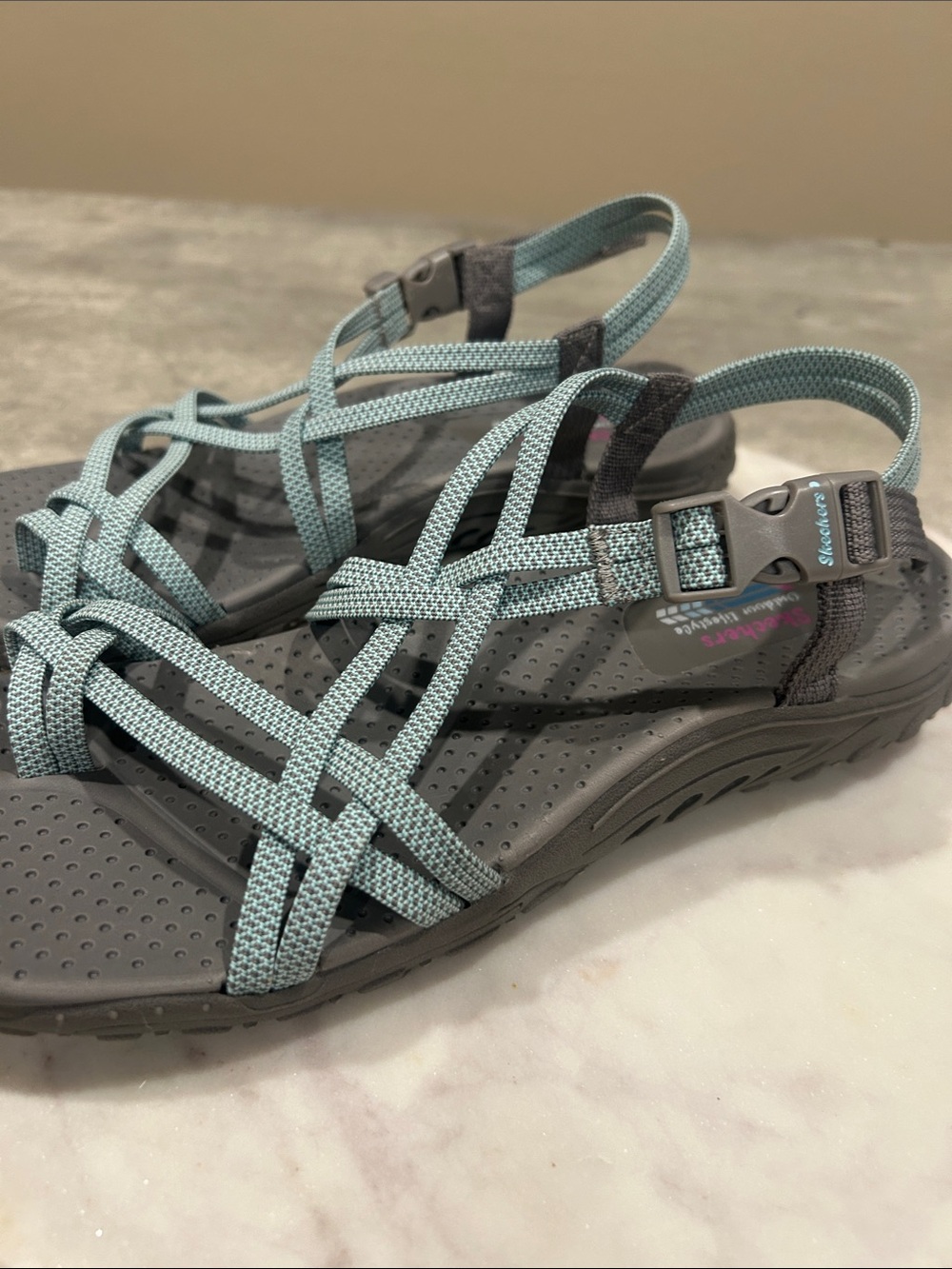 Skechers Women's Strappy Sandals - Light Teal and Grayr W-10 - Picture 5 of 12